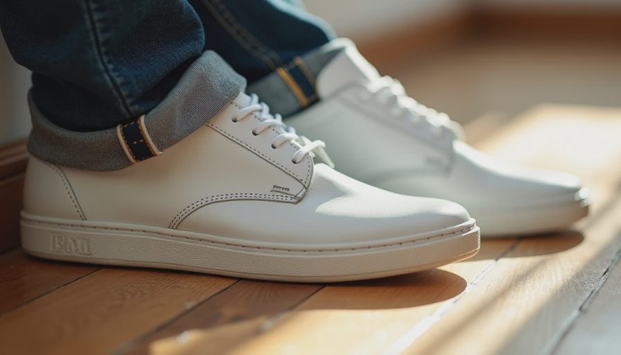 Detail of weekend outfit shoes and clothing combination on floor