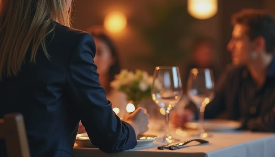 Couple at date night table showing relaxed professional outfit from behind