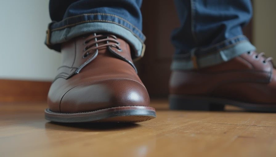 Detail of comfortable yet polished drop-off shoes and clothing