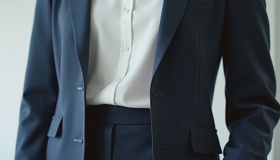 Navy blazer layered over shell and trousers for quick work outfit